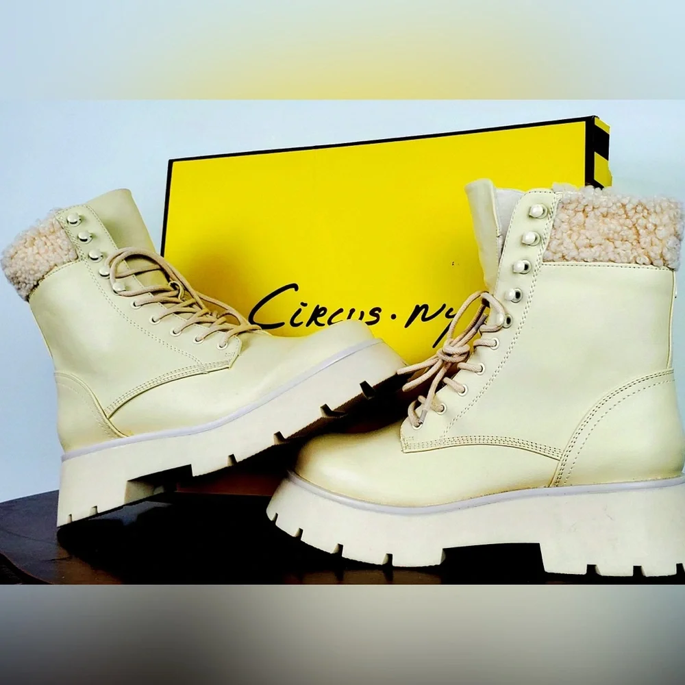 Circus by Sam Edelman Off-White Larsa Ivory Combat Lace-Up Boots New w Box - Picture 8 of 15